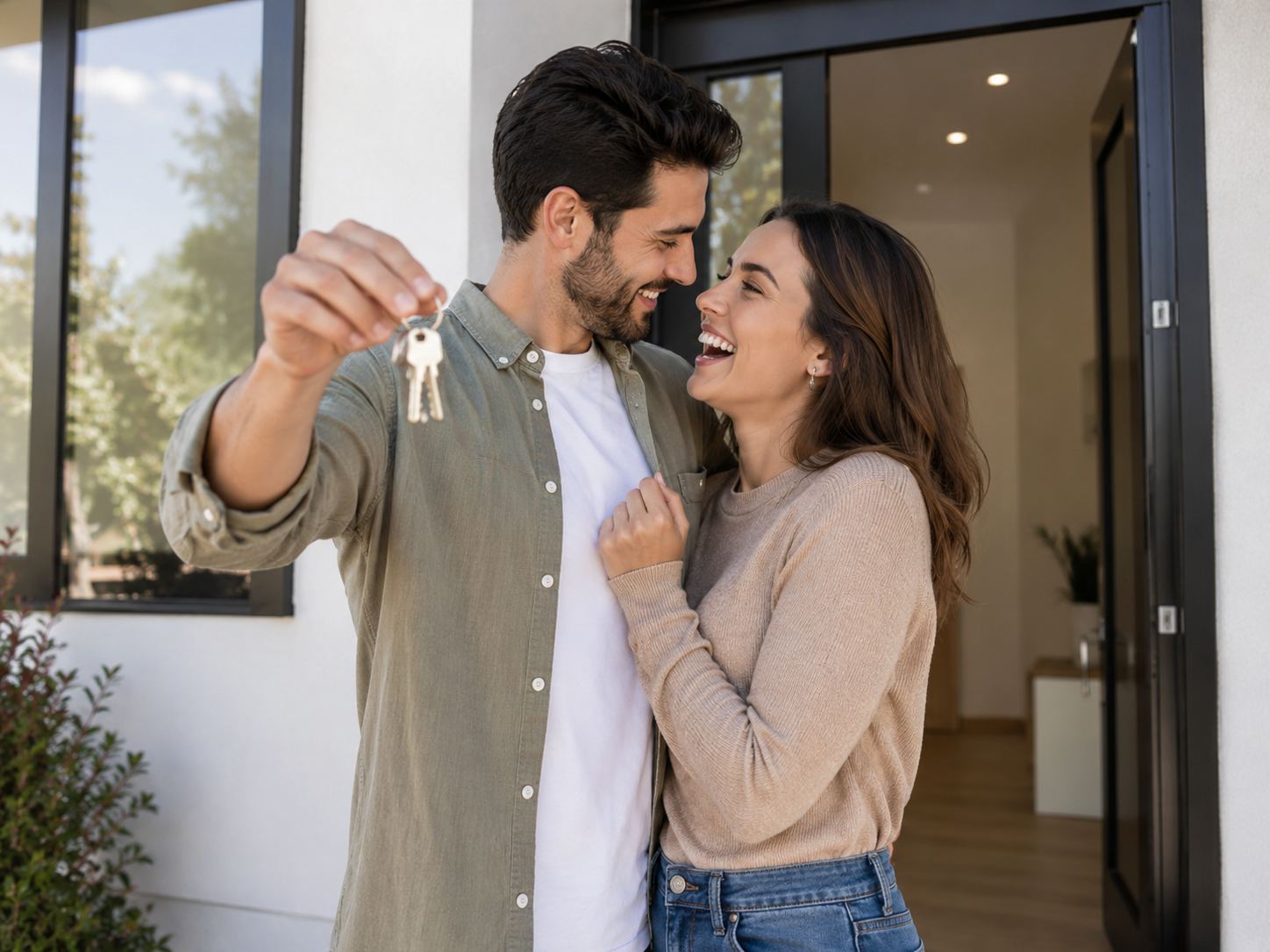 First home buyer couple with keys
